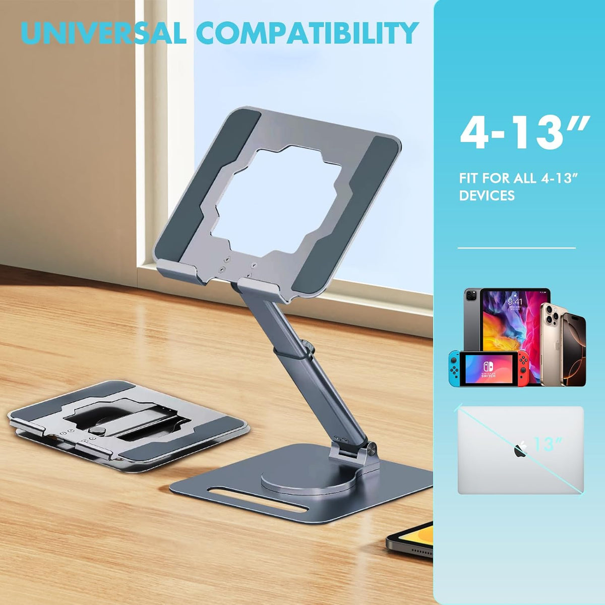 GuaziV 360° Adjustable Tablet Stand - Ergonomic Foldable Holder for iPad 10.2-12.9”, Kindle, Phones 4-13”, Anti-Slip Desktop Mount for Work, Cooking, Gaming & Reading