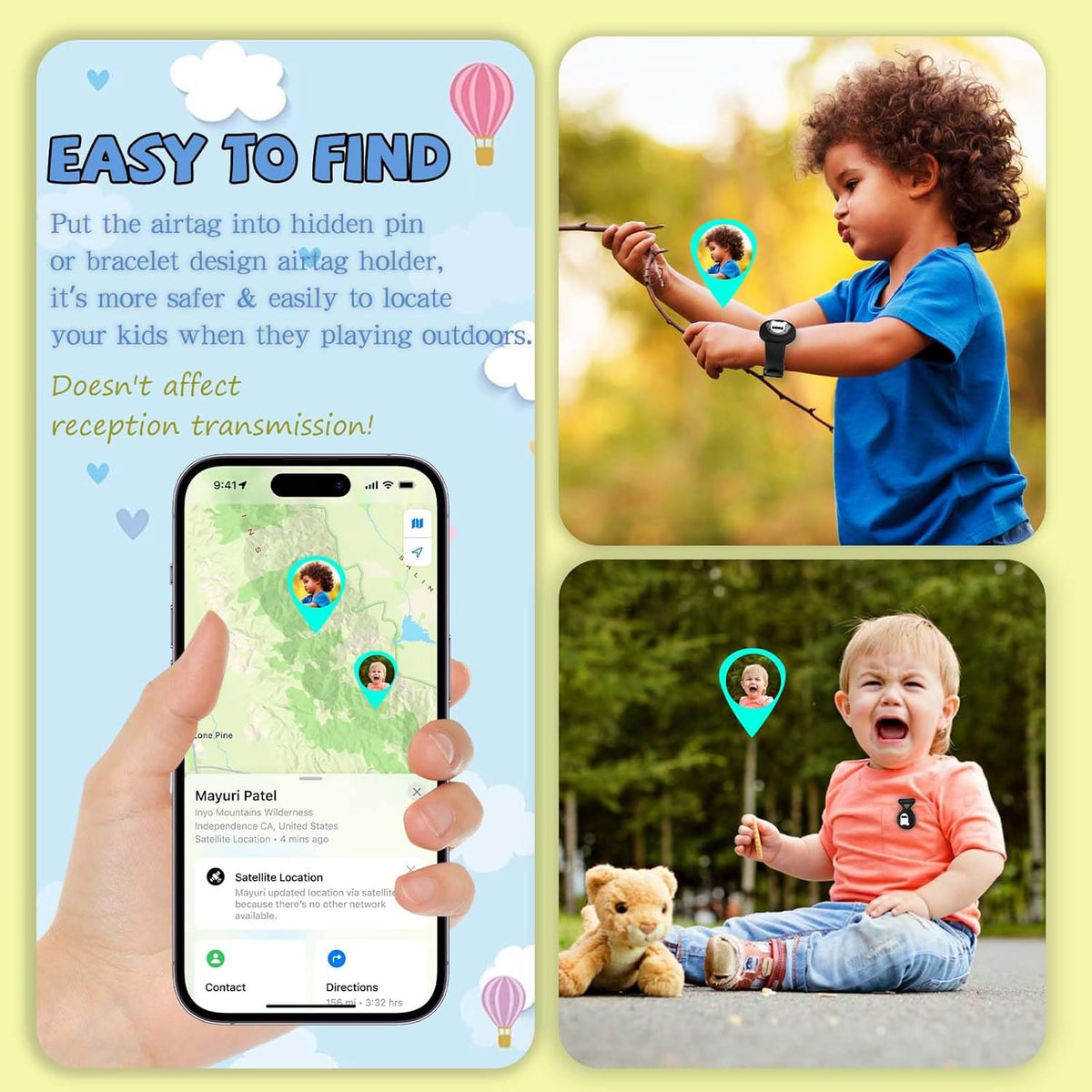 [2in1] for AirTag Bracelet & AirTag Holder with Pin - Kids Airtag Case and Kids Air Tag Bracelet Waterproof Air tag