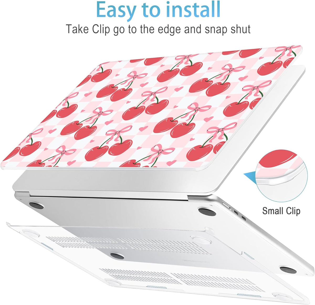 Mektron for 2025 M4 MacBook Air 13.6 Inch A3240 Case Fits 2023 A2681 M2 2024 A3113 M3 Chip with Liquid Retina Display Touch ID, Printed Plastic Hard Shell for MacBook Air 13.6", Cherries Bows C353