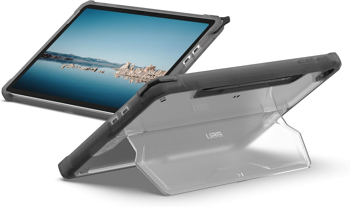 URBAN ARMOR GEAR UAG Designed for Microsoft Surface Pro 1st Edition 12" Case - Rugged Transparent Clear Protective Cover with Multi-Angle Built-in Kickstand & Pen Holder Military Grade, Plyo Ice/Ash
