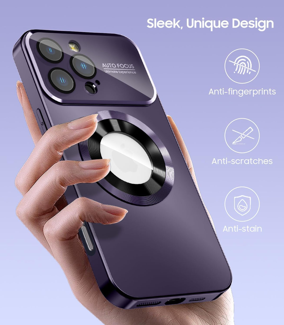 Magnetic for iPhone 16 Pro Case, Compatible with MagSafe, Built-in Camera Lens Protector, Logo View, Military Grade Drop Proof Phone Cover, Purple