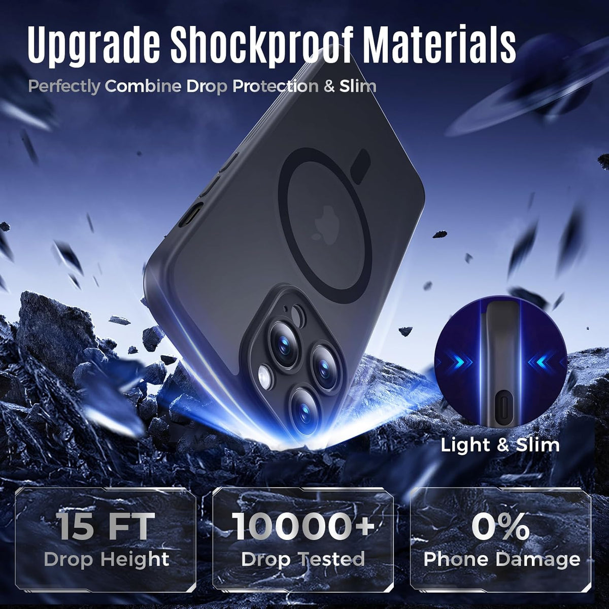 Designed for iPhone 12 Pro Case, Compatible with MagSafe, with Privacy Screen Protectors X2, [Camera Protection] [15FT Military Drop Protection] Shockproof Phone Case, 6.1", Black