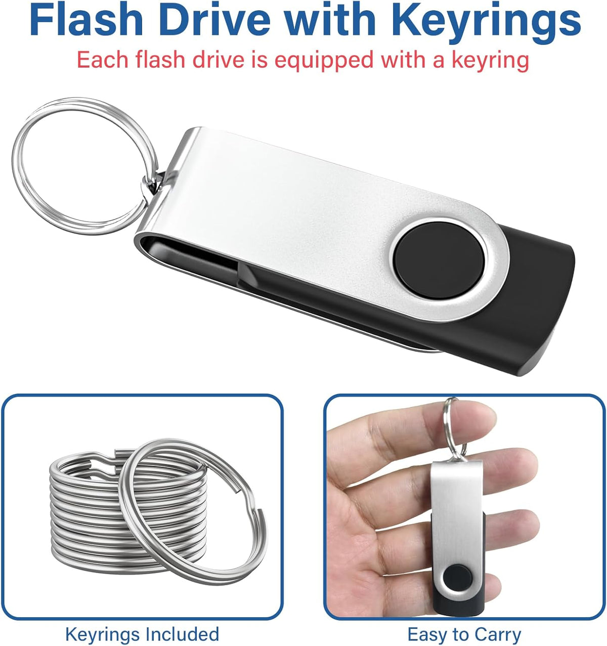 USB Flash Drives 2GB 20 Pack, Wooolken USB 2.0 Thumb Drives with Keychains Memory Stick USB Drive Pendrive for PC Laptop Computer (Black)