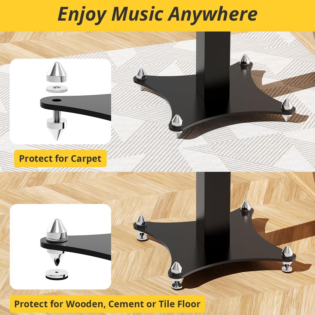 Adjustable Bookshelf Speaker Stands Pair, 20-27.5 Inch All-Metal Heavy Duty Holds 100lbs Universal for Surround Sound with Cable Management