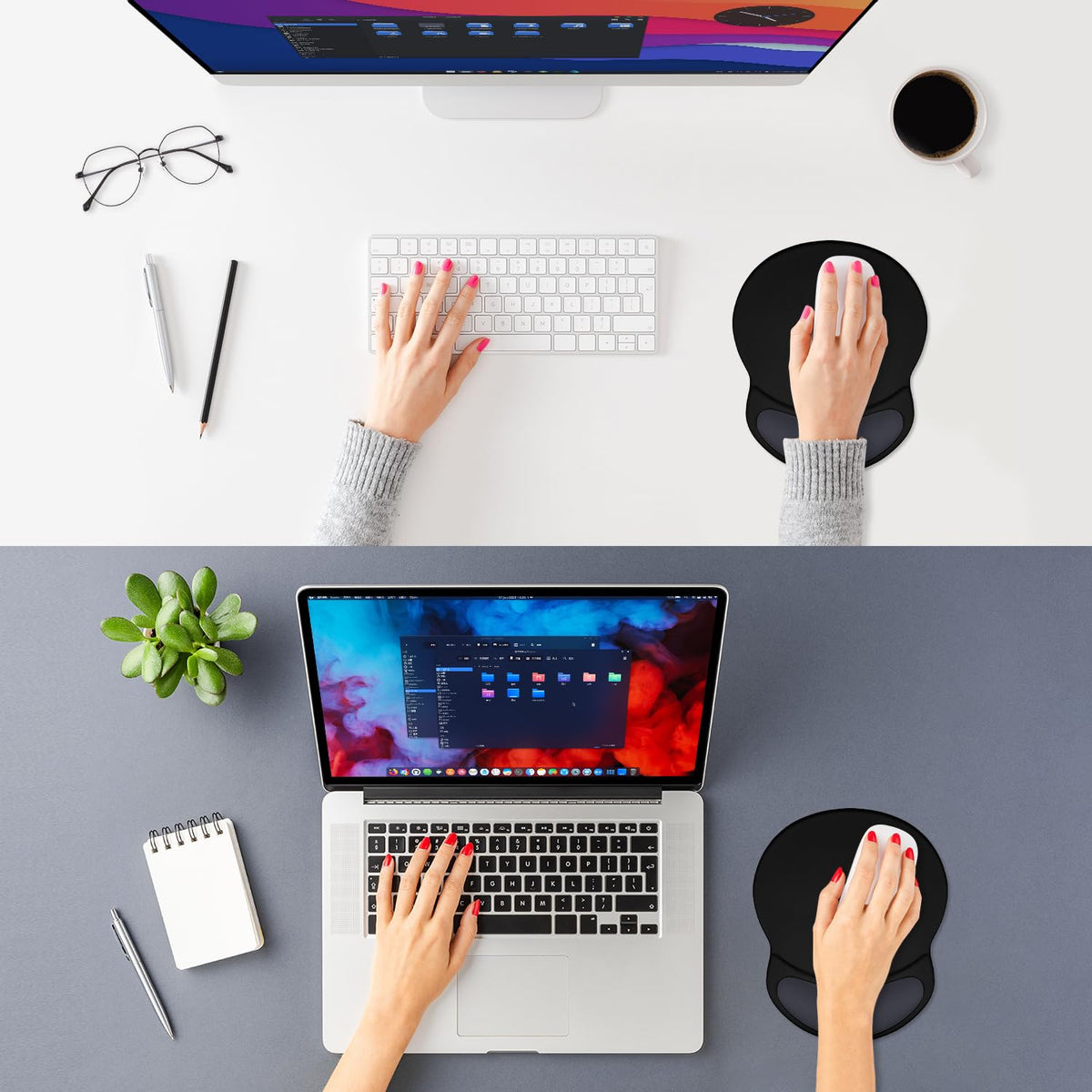ITNRSIIET Ergonomic Mouse Pad with Comfort Gel Wrist Rest, Non-Slip PU Base, Smooth Textured Surface, Reduces Hand Fatigue & Wrist Pain, 8.7 x 7.2 Inch for Office Gaming Home, Black Gray Gradient