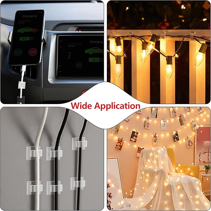 100PCS Cable Clips, Abnii Adhesive Wire Cord Organizer, Clear Glossy, Small