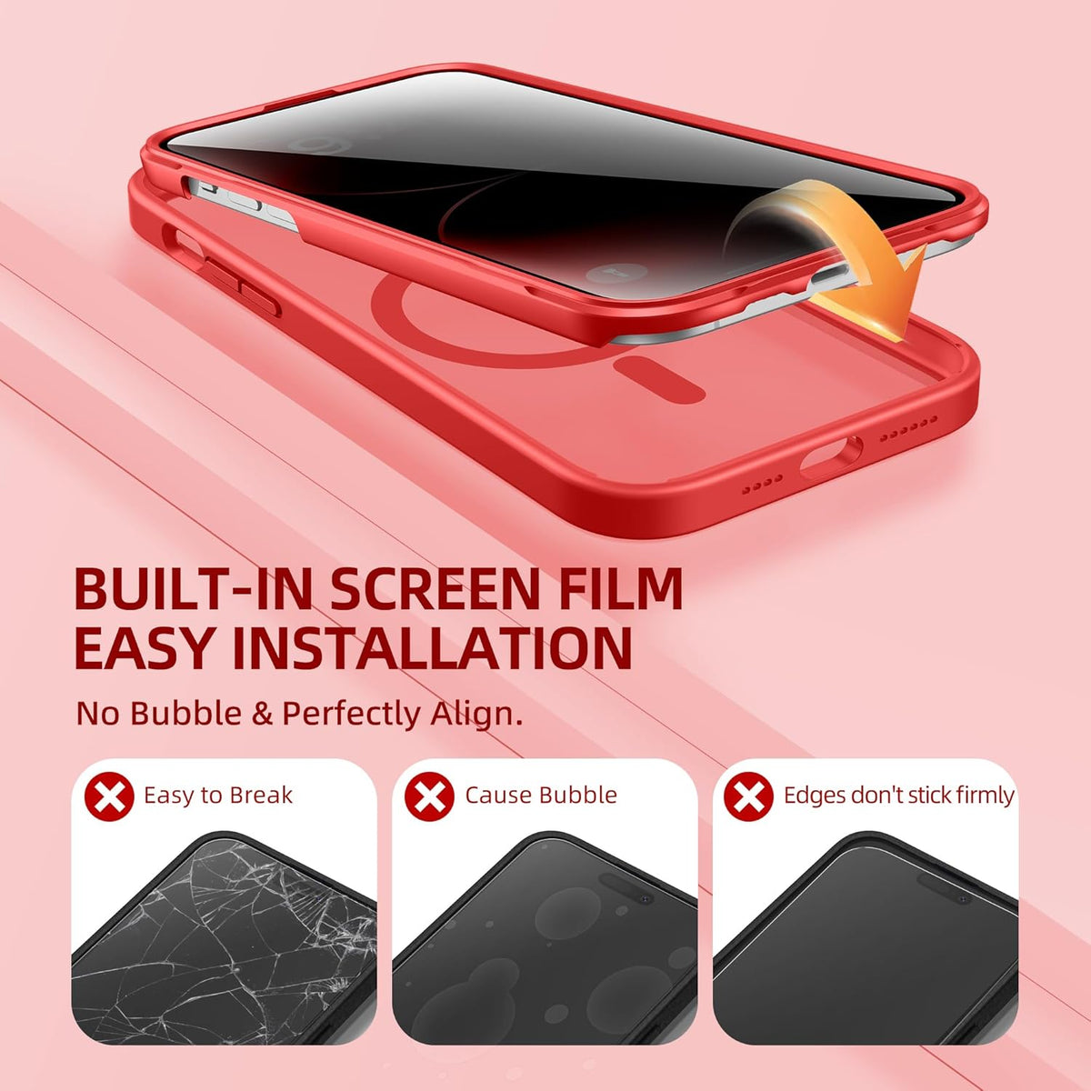 BERFY Magnetic for iPhone 14 Pro Max Case, Compatible with MagSafe, Built-in Privacy Screen Protector and Upgraded Camera Protection, Anti-Spy Full Body Shockproof Phone Case for 14 Pro Max 6.7", Red
