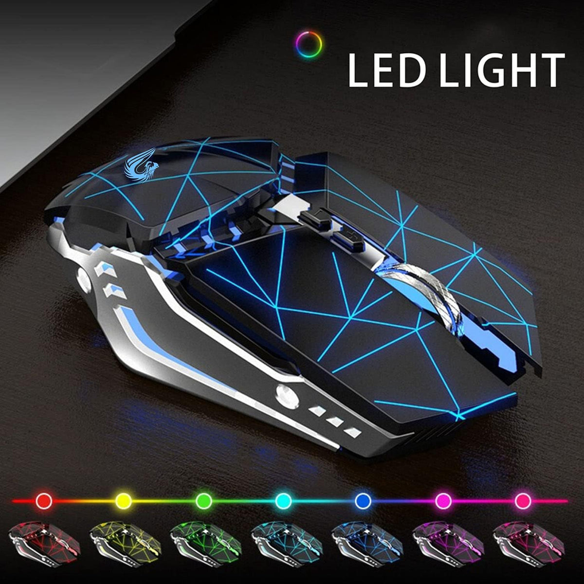 TENMOS T12 Wireless Gaming Mouse Rechargeable, 2.4G Silent Optical Wireless Computer Mice with Changeable LED Light for Laptop PC, 7 Buttons, 3 Adjustable DPI (Starry Black)