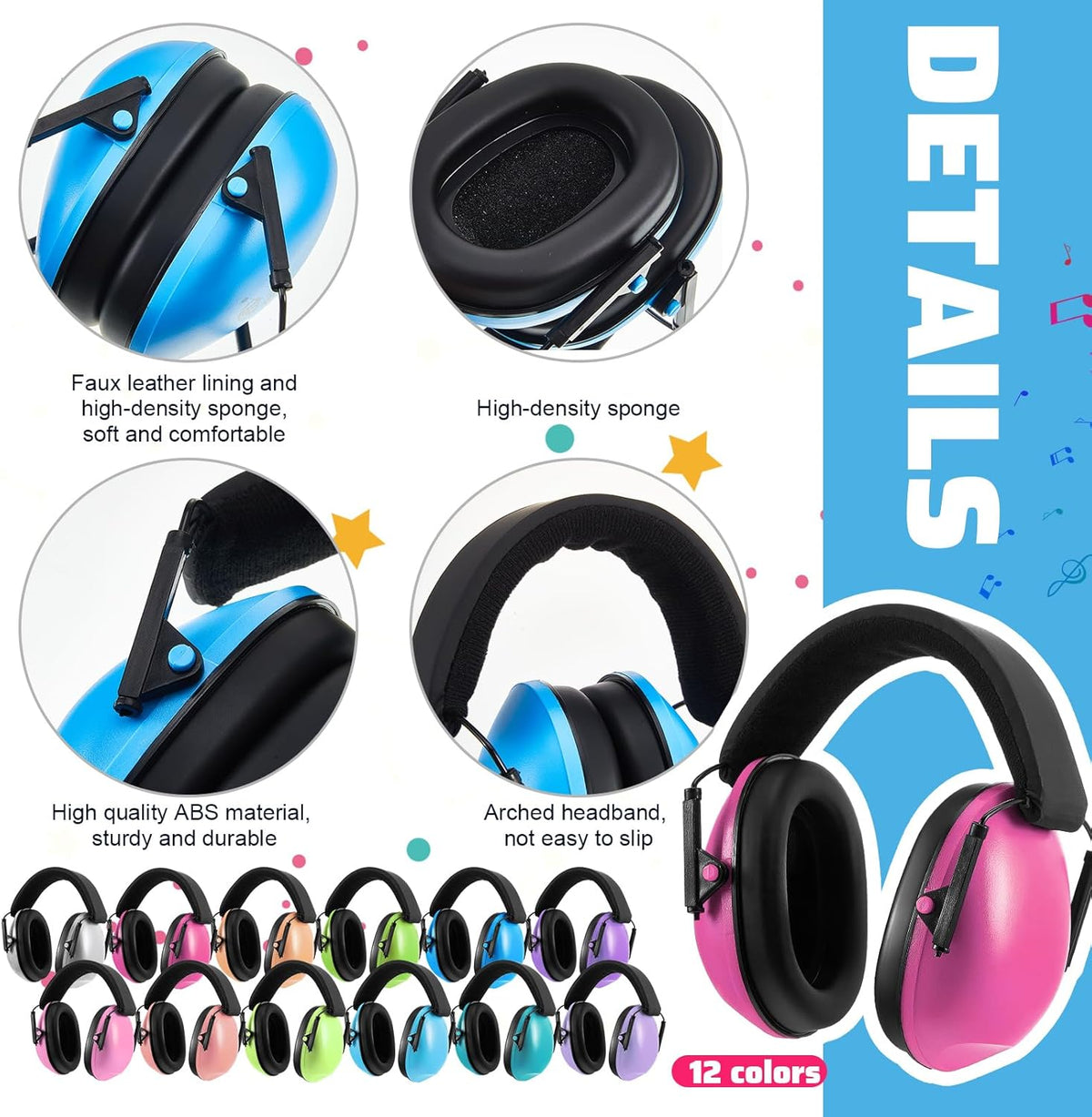 Amylove 12 Pcs Kids Ear Protection Noise Cancelling Headphones Ear Muffs Bulk 27db Adult Noise Reduction Hearing Earmuff(Universal Fit (kids & Adults),Classic Style,Macaron Color)