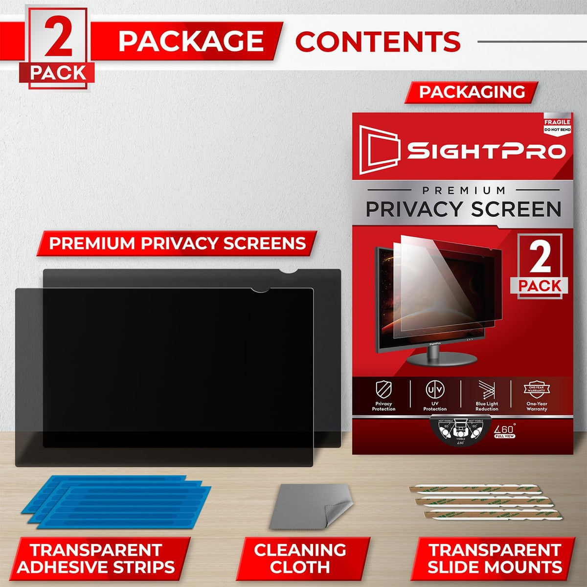 24 Inch 16:9 [2 Pack] Computer Privacy Screen Filter for Monitor - Privacy Shield and Anti-Glare Protector