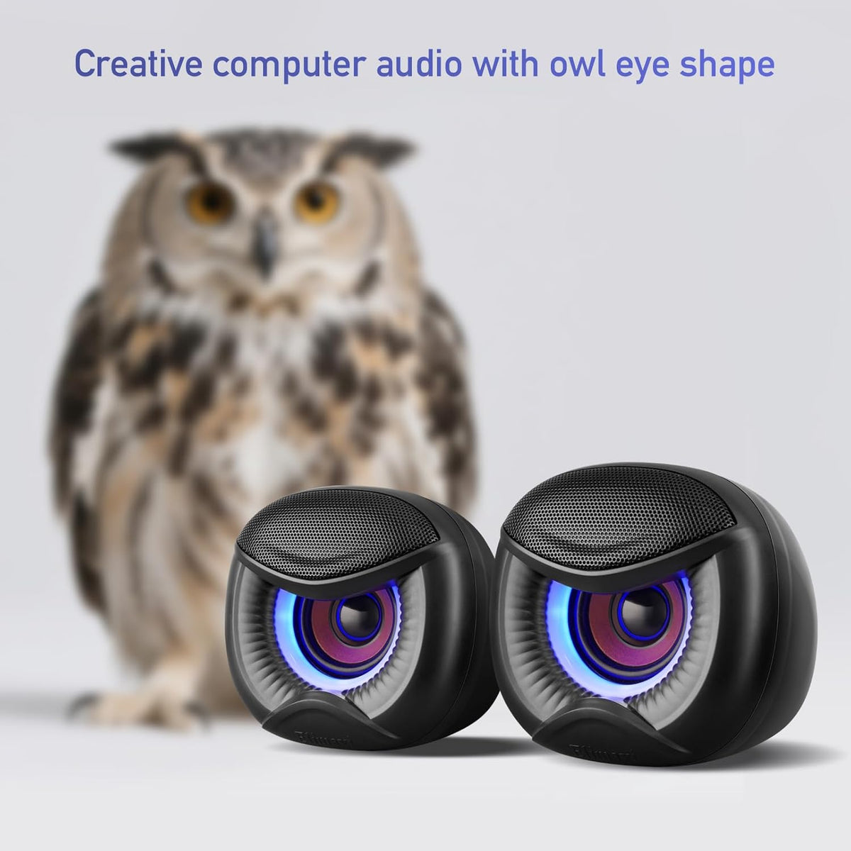 USB Powered Computer Speakers with RGB Blue Lighting 2.0 Stereo Sound System, Headphone Jack, Plug and Play, Works with PC/Laptop (USB-C Adapter Included)