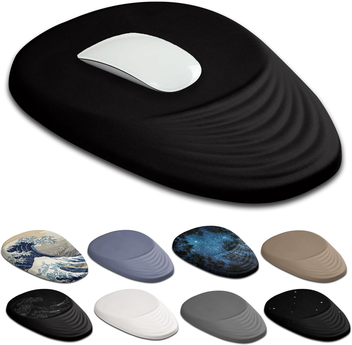 Black Ergonomic Mouse Pad Wrist Support, Mouse Pad with Wrist Rest, Memory Foam Massage Design & Non-Slip PU Base Cute MousePads for Pain Relief, Desk, Office, Home