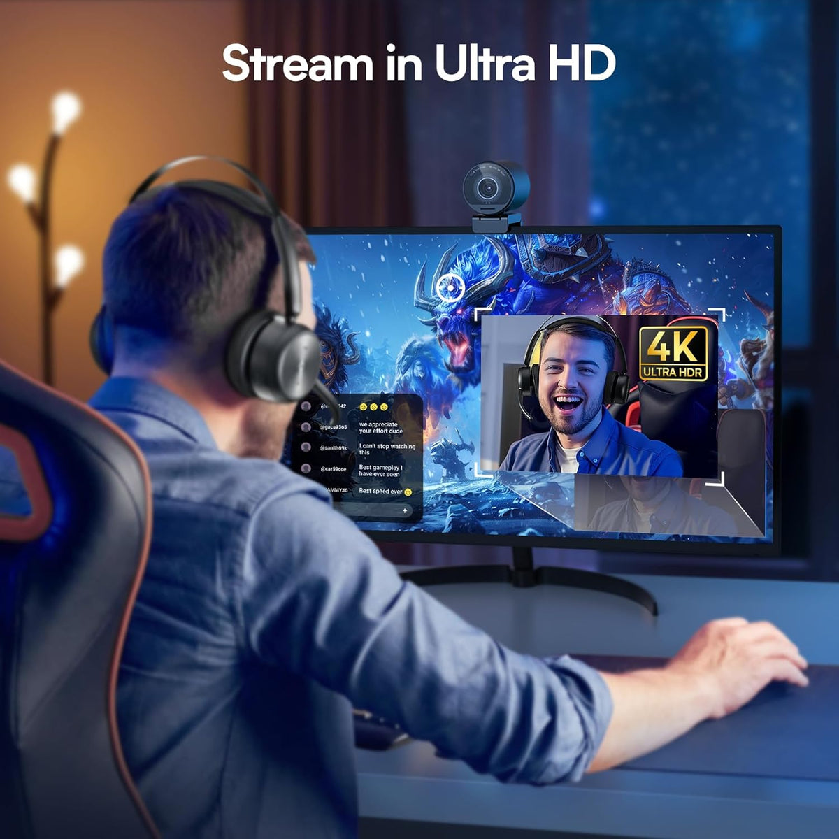 EMEET SmartCam S800-4K Webcam for Streaming, Sony 1/2'' Sensor, Supports HDR, PDAF&TOF Dual-autofocus, 1080P@60fps, 2 Noise-Cancelling Mics, 40°-73° FOV, Perfect for Live Streaming&Online Meetings