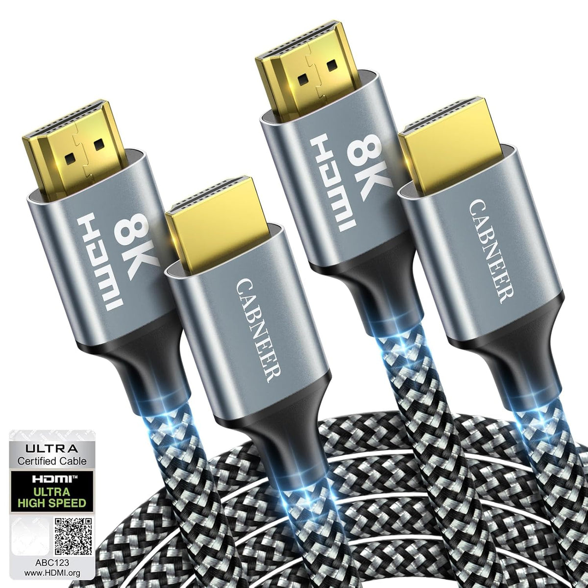 8K 3 2Pack, 48Gbps 2.1 2.1 8K 60Hz 4K 120Hz 2.2/2.3, HDMI Cable ft High Speed HDMI Cable, Braided HDMI Cable Support