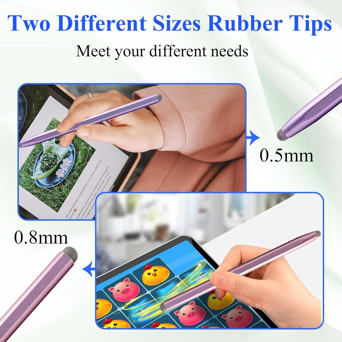 Stylus Pen for Touchscreen with Magnetic, Kenkor 2PCS Tablet Pencil for Apple iPad/iPad Air/Mini/Pro/iPhone/Android/Huawei/Cellphone/Samsung/Galaxy All Universal Touch Screen Devices (Purple/Pink)