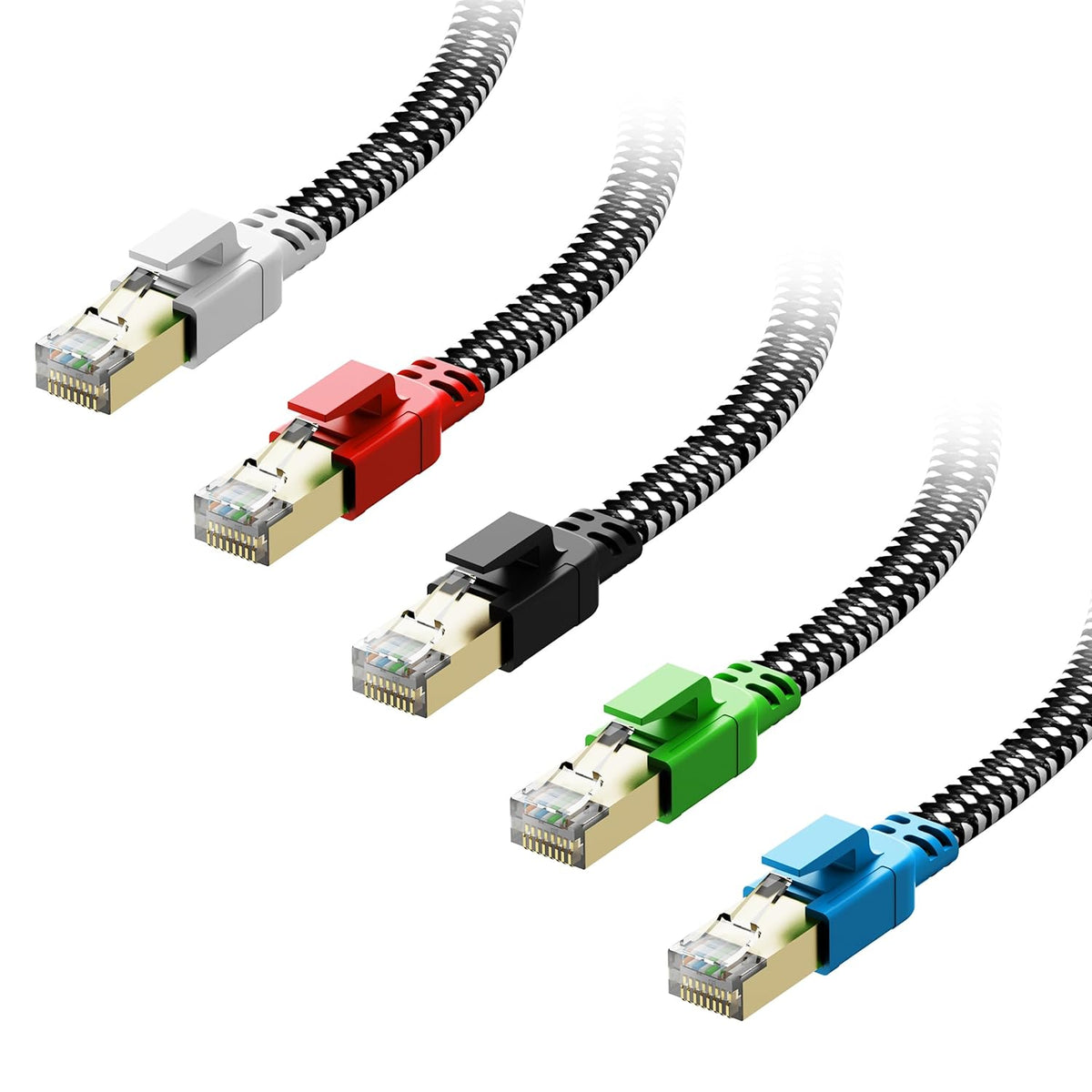8 7 5 Pack 40Gbps 2000Mhz RJ45 Cat Ethernet Cable ft Multi Color, Nylon Braided High Speed Heavy Duty Network LAN Patch