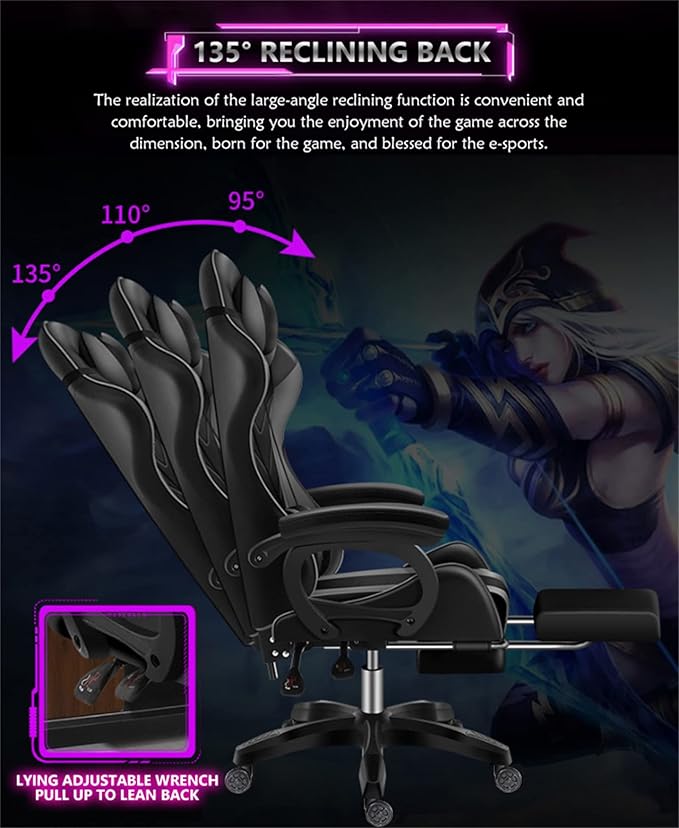 Gaming Chair with LED RGB Lights with Massage and Footrest Ergonomic Computer Chair High Back Video Game Chair with Adjustable Lumbar Support Linkage ArmrestRed