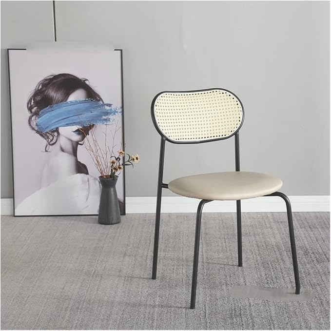 Adjustable Office Computer Chair with Armrest Dining Chair Coffee Shop Leisure Rattan Armchair Kitchen Furniture(Creamy-White)