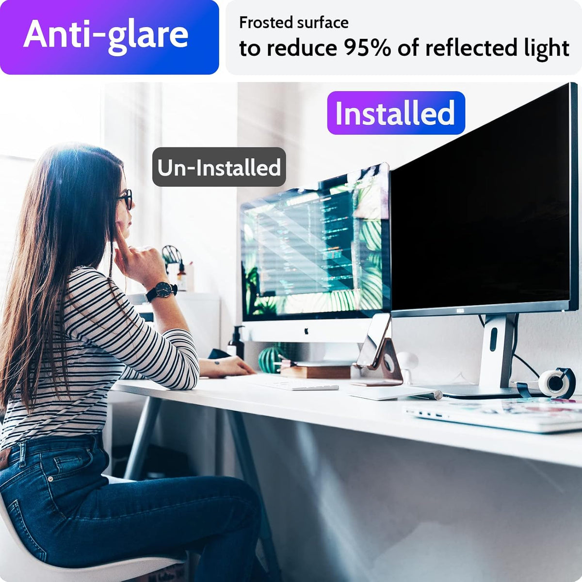 Computer Privacy Screen 24 Inch for 16:9 Widescreen Monitor, Removable 24inch Anti Blue Light Anti Glare Monitor Privacy Filter Shield (20 15/16" x 11 13/16")