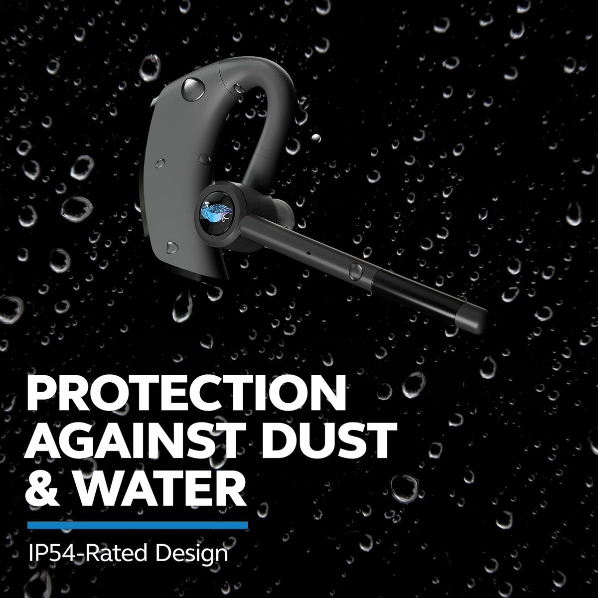 BlueParrott M300-XT SE Mono Bluetooth Wireless Headphones 80% Noise Canceling Earpiece Headset for Mobile Workers & Delivery Drivers, Compact Design with IP54-Rated Protection, 14 hrs Talk Time, Black
