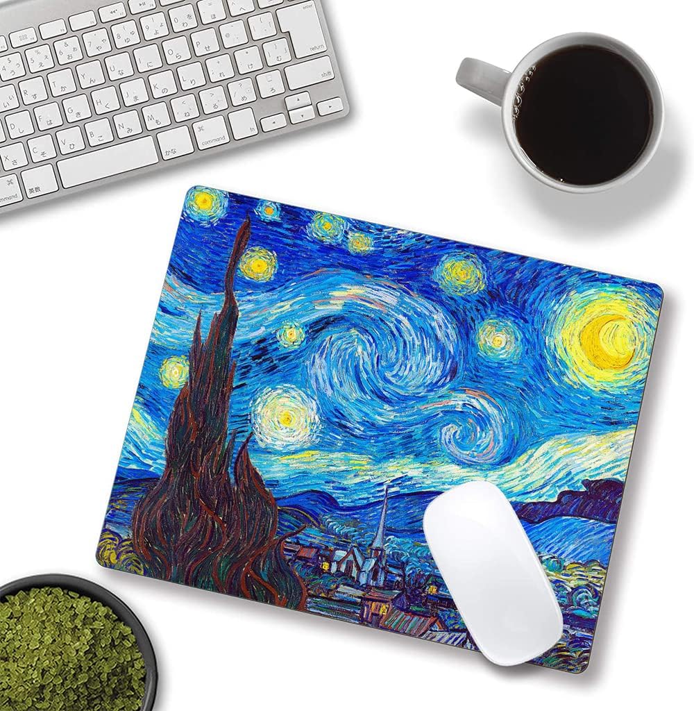 Hokafenle Mouse Pad, Oil Painting Mouse Pad with Van Gogh Starry Sky Design, Premium-Textured Mousepad Square Waterproof Mouse Mat Non-Slip Rubber Base Mouse Pads for Office Laptop
