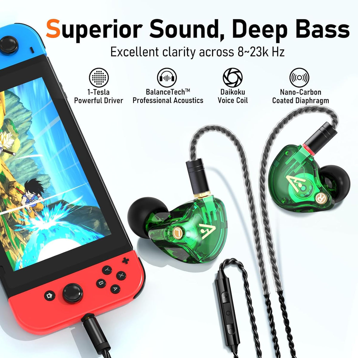 Vibes 202M Wired Earbuds - HiFi in Ear Monitor Headphones - Noise-Isolating Ear Buds w/ Mic - Clear Sound, Deep Bass & Comfort-Fit Gaming Earphones - MMCX to 3.5mm & Silver Plated Cord, Carrying Case