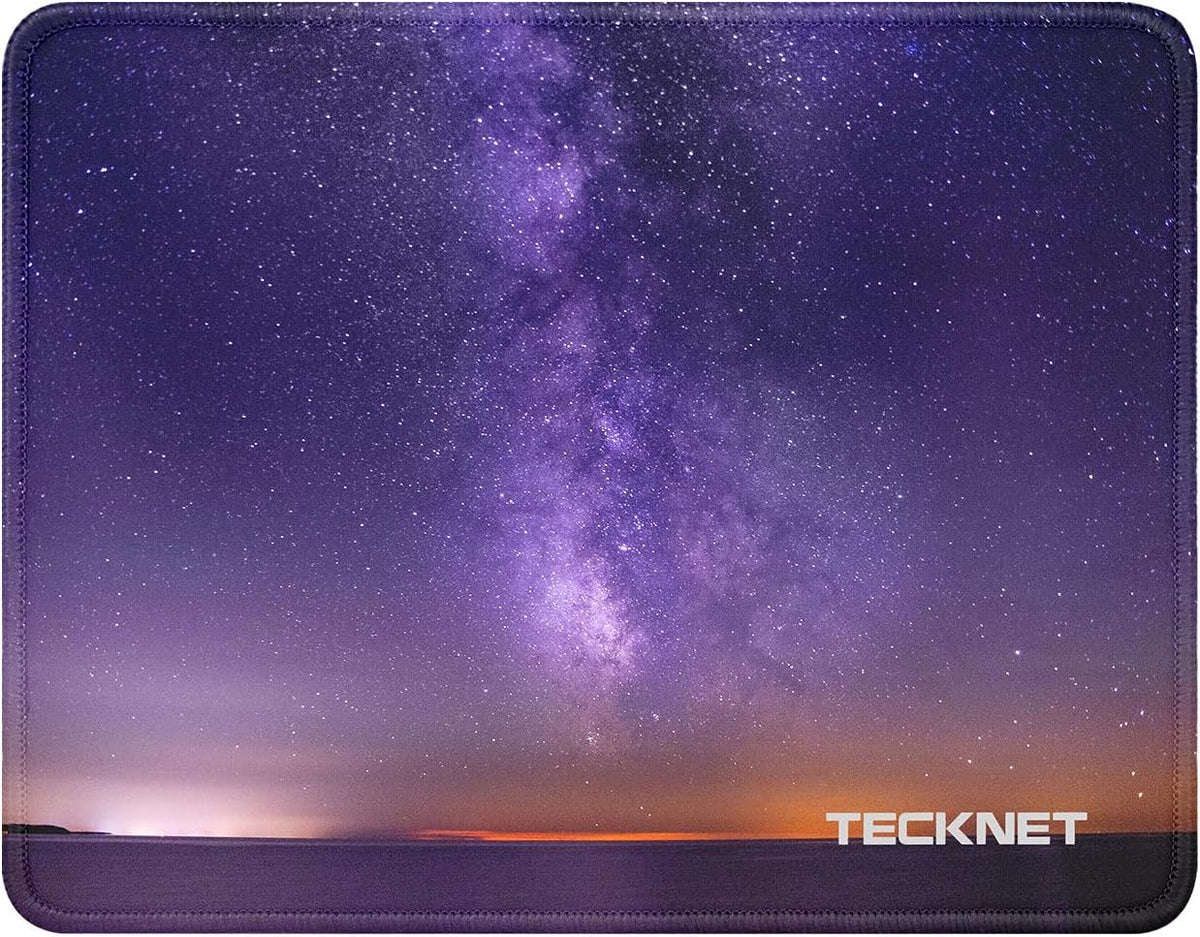 TECKNET Mouse Pad with Anti-fray Stitching, Waterproof Surface & Non-Slip Rubber Base with Stitched Edges Gaming Mouse Mat for Laptop，Compatible with Laser and Optical Mice- Dark Purple Galaxy