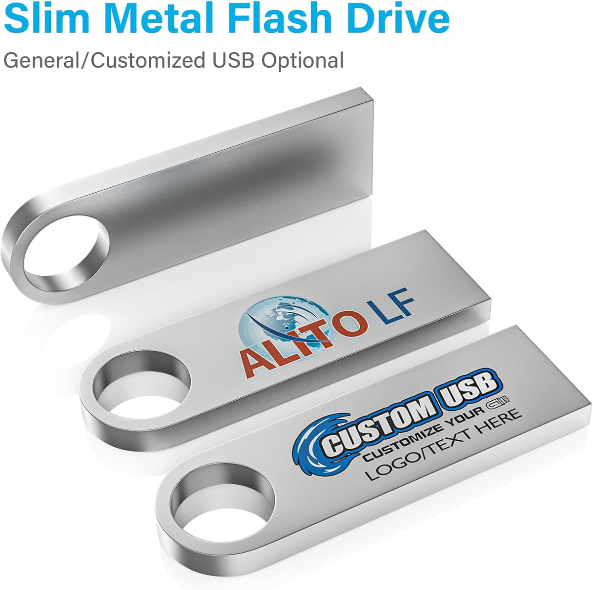 ABLAZE Custom Flash Drive 8GB 10 Pack, Personalized USB with Your Logo Metal Thumb Drives USB 2.0 Memory Stick Pendrive (Sliver)