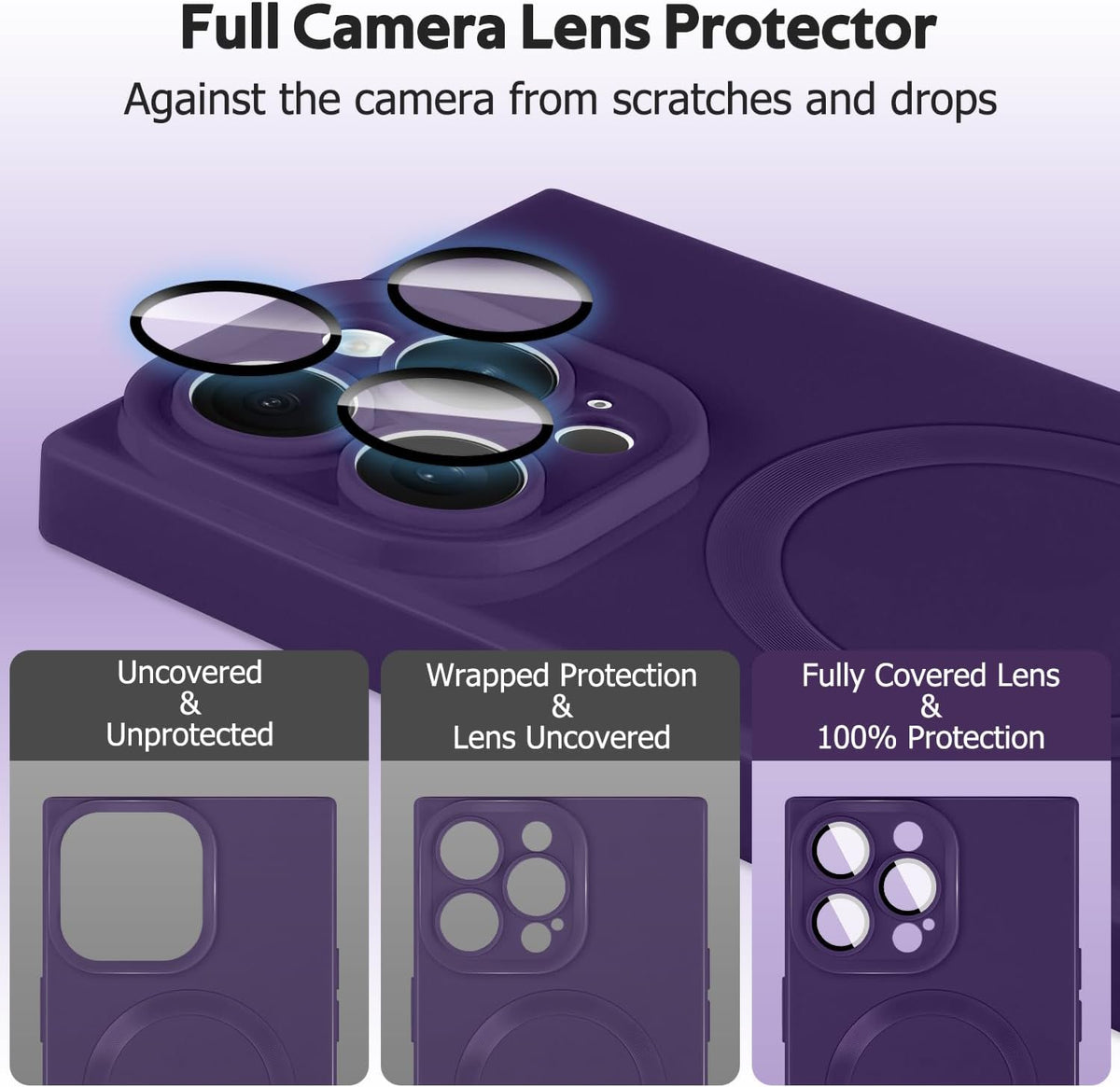 Designed for iPhone 15 Pro Max Case Compatible with Magsafe Cover Camera Lens Protector Military Grade Protection Shockproof Soft TPU Slim Magnetic Phone Case for iPhone 15 Pro Max Dark Purple