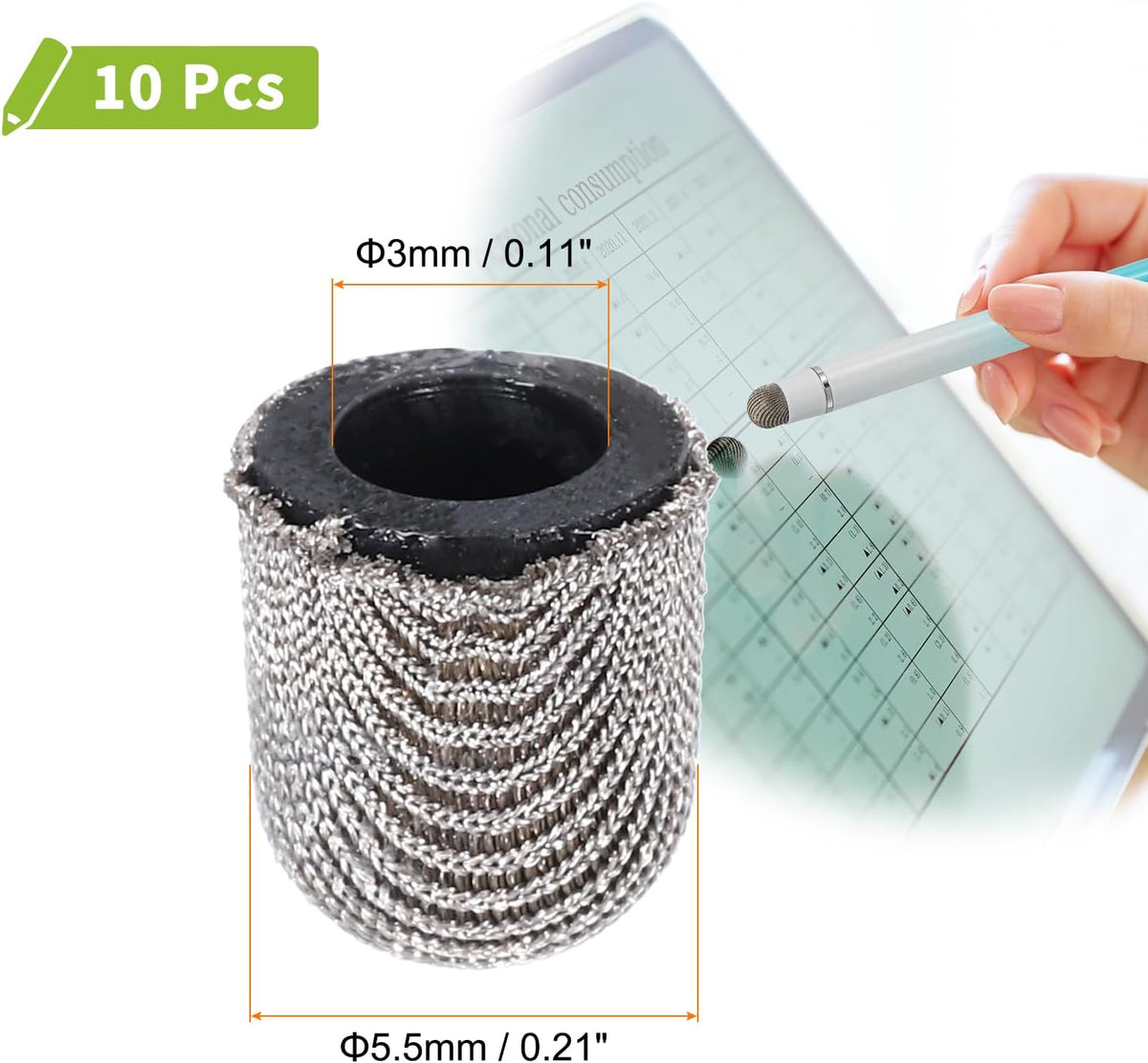 MECCANIXITY 10Pcs Replacement Fiber Mesh Tips for Stylus Pens 5.5mm Suitable for Capacitive Touch Screen,High Sensitivity,Soft,No Scratch Screen Pen Tip