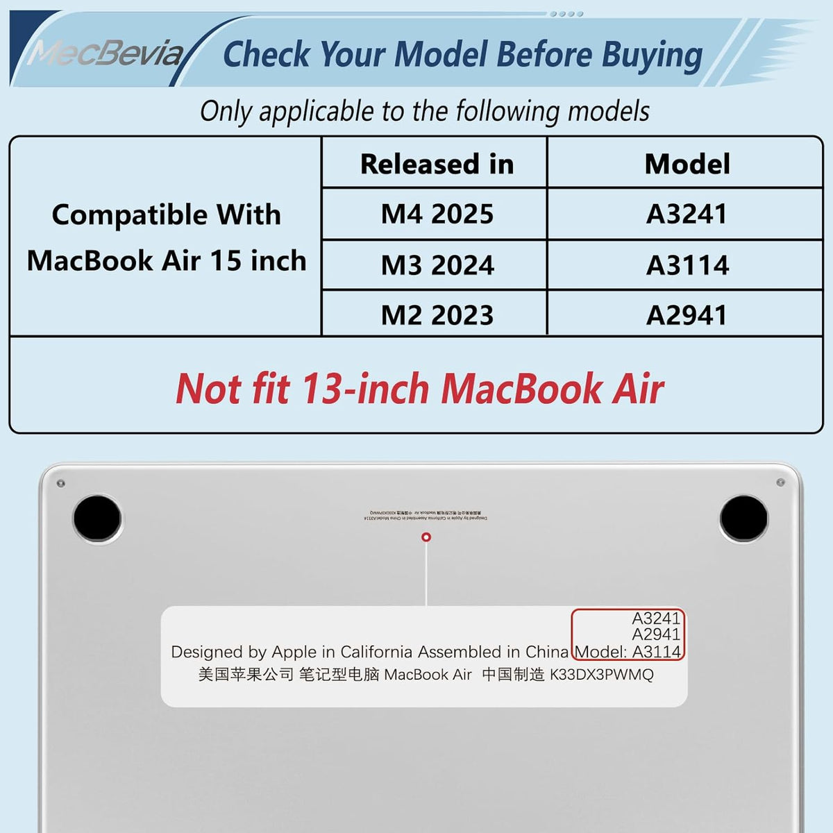 Compatible with MacBook Air 15 inch Case, M4 A3241/M3 A3114/M2 A2941 (Released 2025 to 2023), Hard Shell, Keyboard Cover, Screen Protector, Webcam Cover & Type-C Adapter, Butterfly