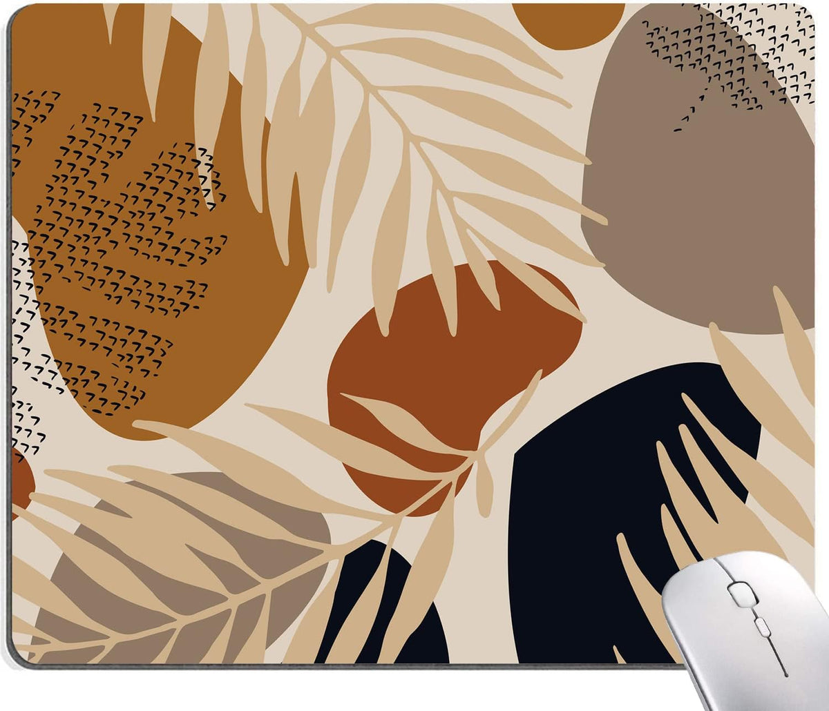 Mouse Pad, Brown Abstract Leaves Mouse Pad, Premium-Textured Mouse Mat Square Waterproof Non-Slip Rubber Base Computer Mousepad