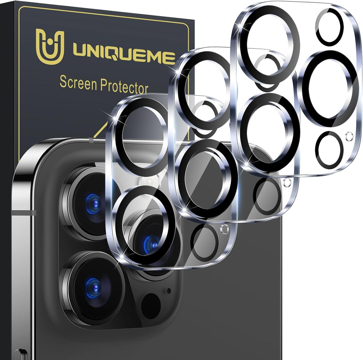 UniqueMe 𝑵𝑬𝑾 𝟮𝟬𝟮𝟮 [ 3 Pack] Compatible with iPhone 12 Pro Max 6.7" Camera Lens Protector Tempered Glass,[Case Friendly][Scratch-Resistant][Does Not Affect Night Shots] -Black Circle