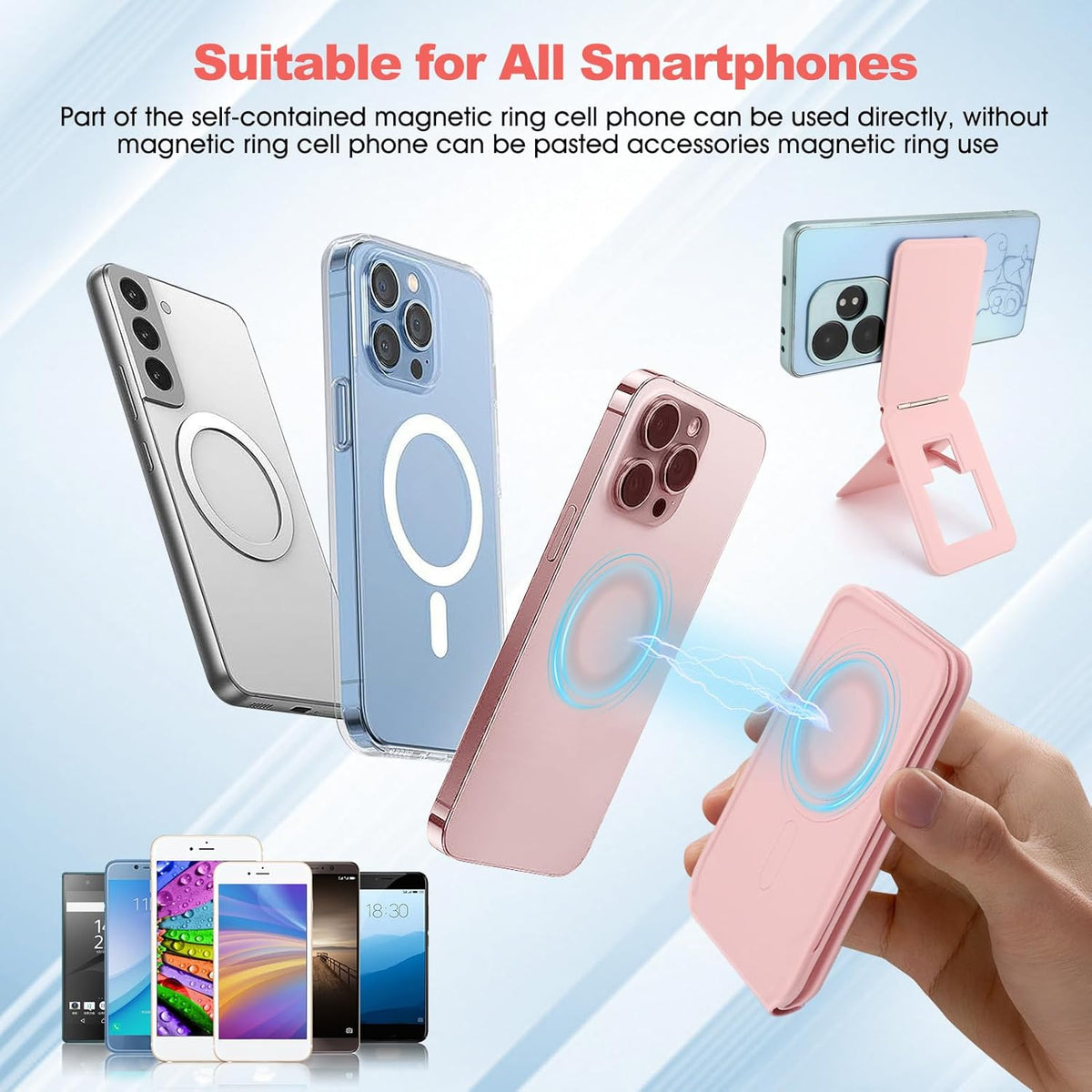 Phone Stand, Foldable Magnetic Phone Tripod, Angle Adjustment & Strong Magnets PU Leather Phone Stand, Compatible with All Smart Phone 16/15/14/13/12(Pink)