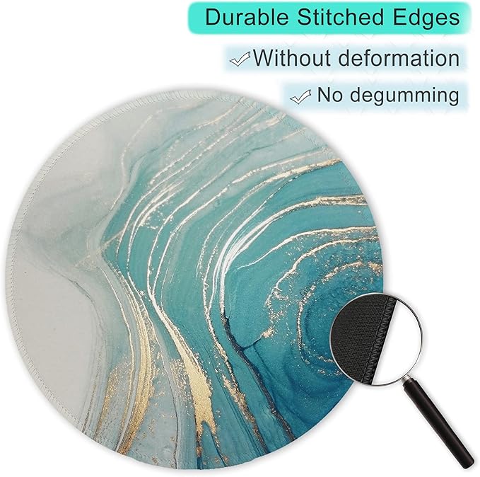 ITNRSIIET Round Mouse Pad with Stitched Edge Premium-Textured Waterproof Non-Slip Rubber Base Desktop Protection Mat Diameter 8.7 inches, Annual Ring Marbling