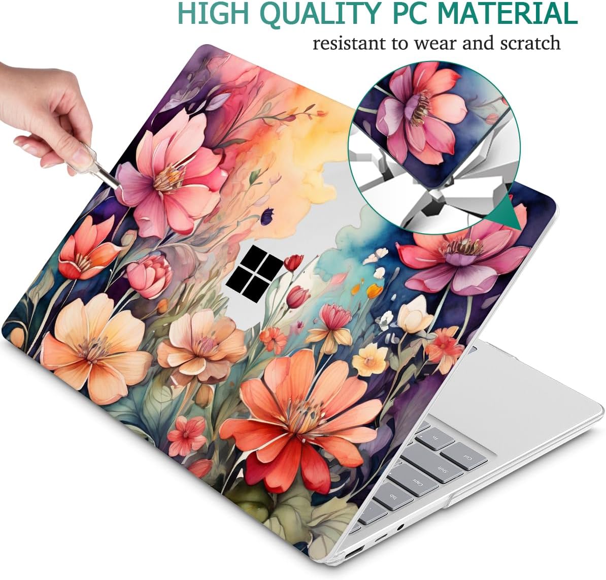 Tuiklol Case for 15 Inch Microsoft Surface Laptop 5/4/3 2022-2020, Model 1979/1953/1872/1873 Hard Shell Cover, Keyboard Cover+Screen Protector+Dust Plugs,Ilustration Flowers