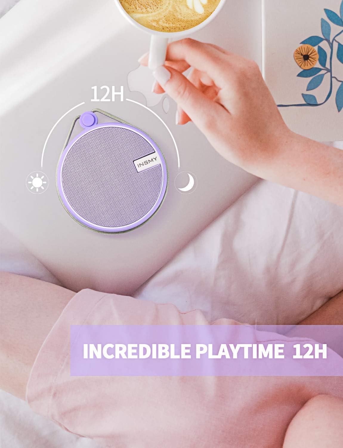 INSMY C12 IPX7 Waterproof Shower Bluetooth Speaker, Portable Small Speaker, Speakers Bluetooth Wireless Loud Clear