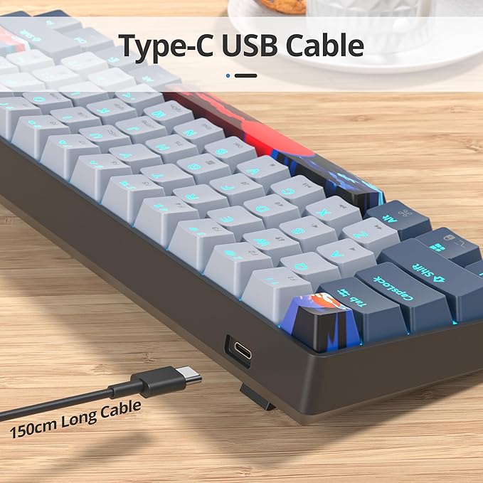 60 Percent Gaming Keyboard 61 Keys Wired Mechanical Keyboard Ultra Compact Key Board Red Switch LED Backlit for Windows Laptop Gamer