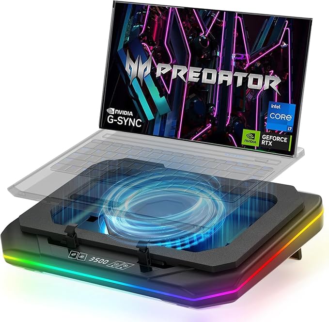 Cooling Pad for Acer Predator Triton 700 PT715 51 Gaming LaptopCooler with Powerful Turbo Cooling Fan Can Fast Cooling CPU+GPU 40°CVariable Speed6 RGB Light ModeTouch ControlLCD Screen