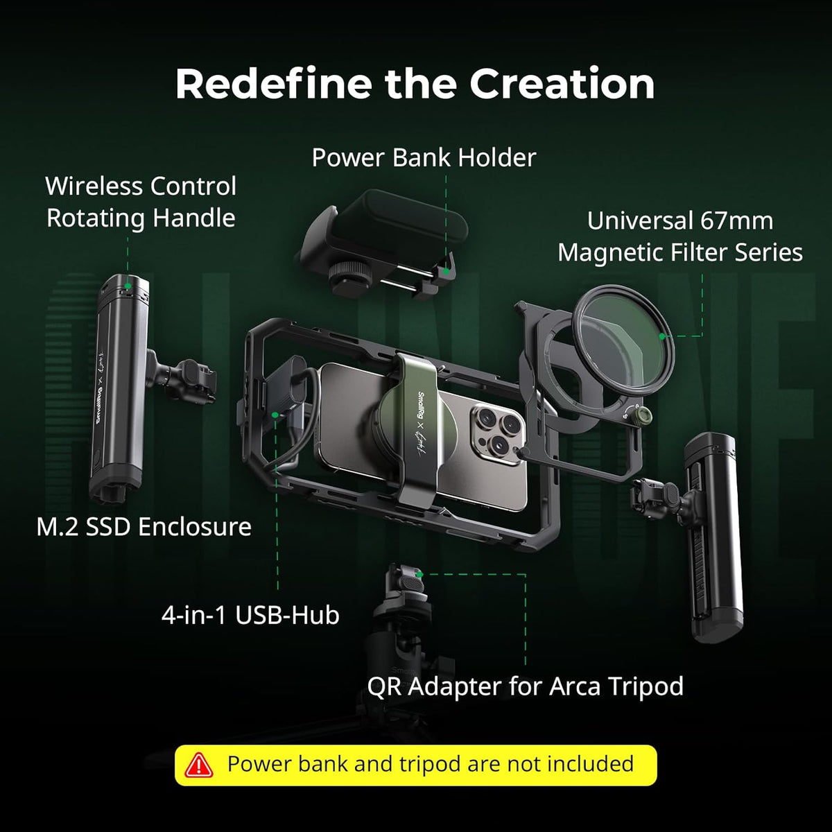 SmallRig x Brandon Li All-in-One Mobile Video Kit, Quick Release Universal Phone Video Rig Kit for iPhone for Samsung for Pixel, with Wireless Rotatable Handles for M.2 SSD w 67mm VND Filter - 4596