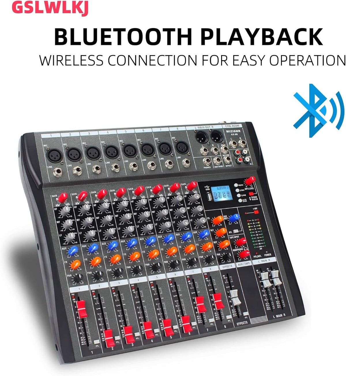 8 Channel Professional Digital Mixer Sound Board Console Bluetooth Live Studio Audio Mixer Power Mixing USB (110V-220V)