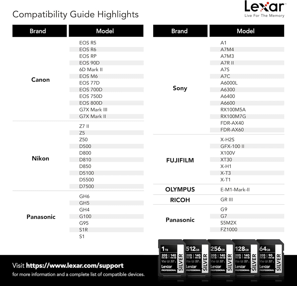Lexar 1TB Professional Silver SD Card, UHS-I, C10, U3, V30, 4K, Up to 205/140 MB/s SDXC Memory Card, for Professional Photographer, Videographer, Enthusiast (LSDSILV001T-BNNNU)