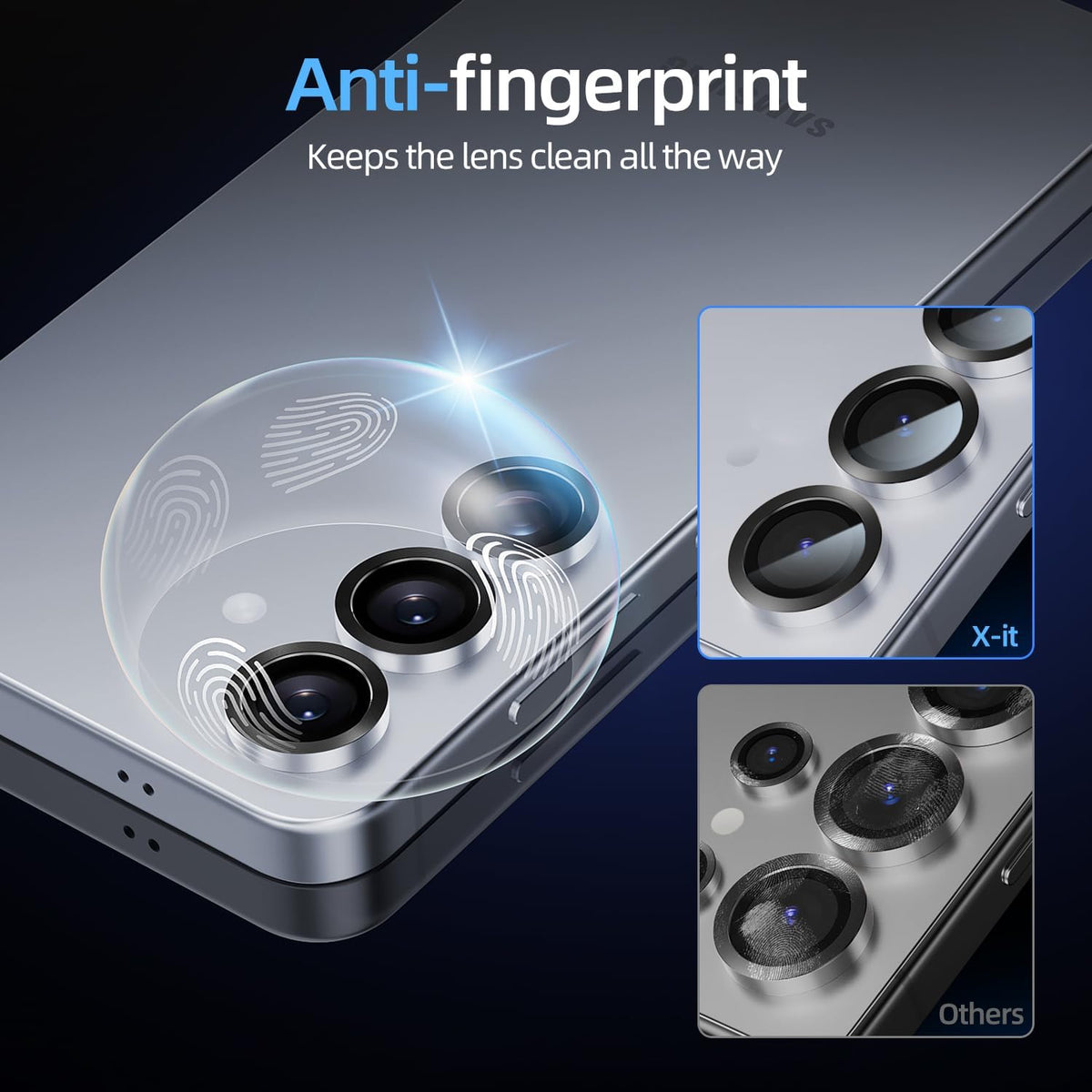 X-it Camera Lens Protector for Samsung S25, 9H Tempered Glass, Independent Metal Aluminum Edge Original Protection Design, Suitable for Phone Case, Anti-scratch, Anti-reflective,Blue