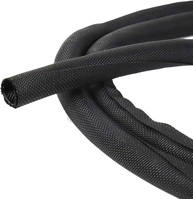 BuyUneed Black Split Braided Cable Management Sleeves 1/4inch -18Feet