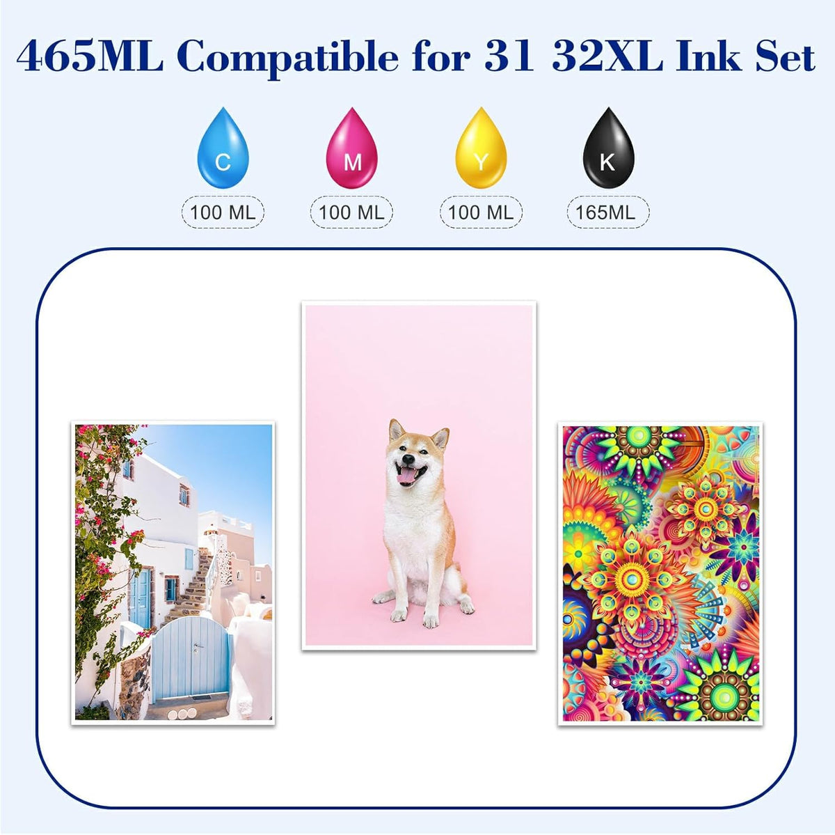 Pristar Compatible with HP 31 32XL Ink Bottle Set Compatible with HP Smart Tank 7301 7001 7602 5000 6001 5101 5102 5103 Plus 651 551 455 457 450 All-in-One Printer (165 ML 32XL Black Ink 100 ML 31 CMY
