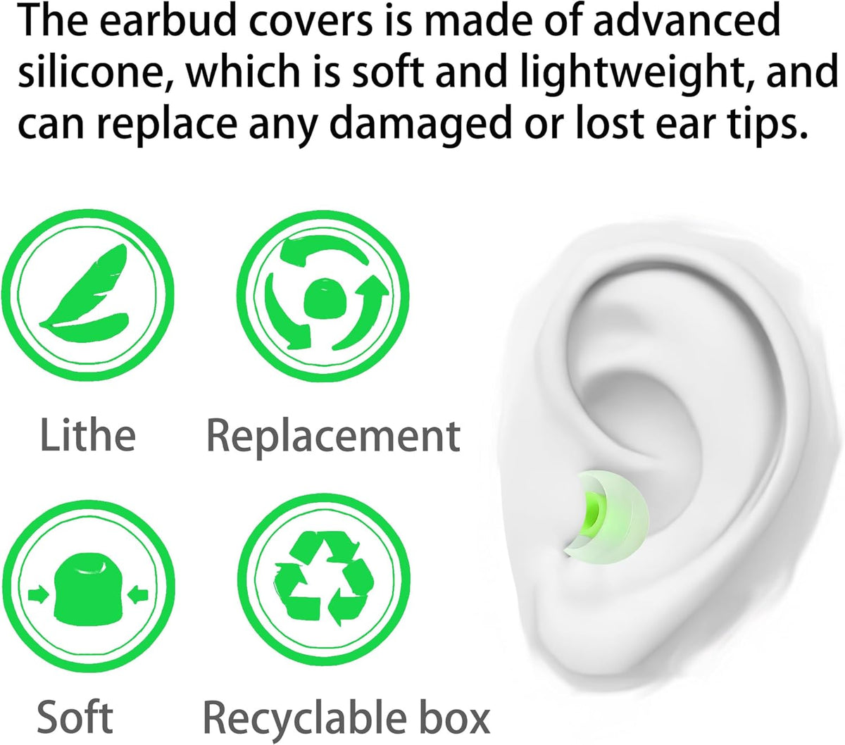Silicone Earbud Tips Replacement - Fit Most In-Ear Earbuds (Inner Hole 3.8mm - 5.1mm) - 9 Pairs S M L