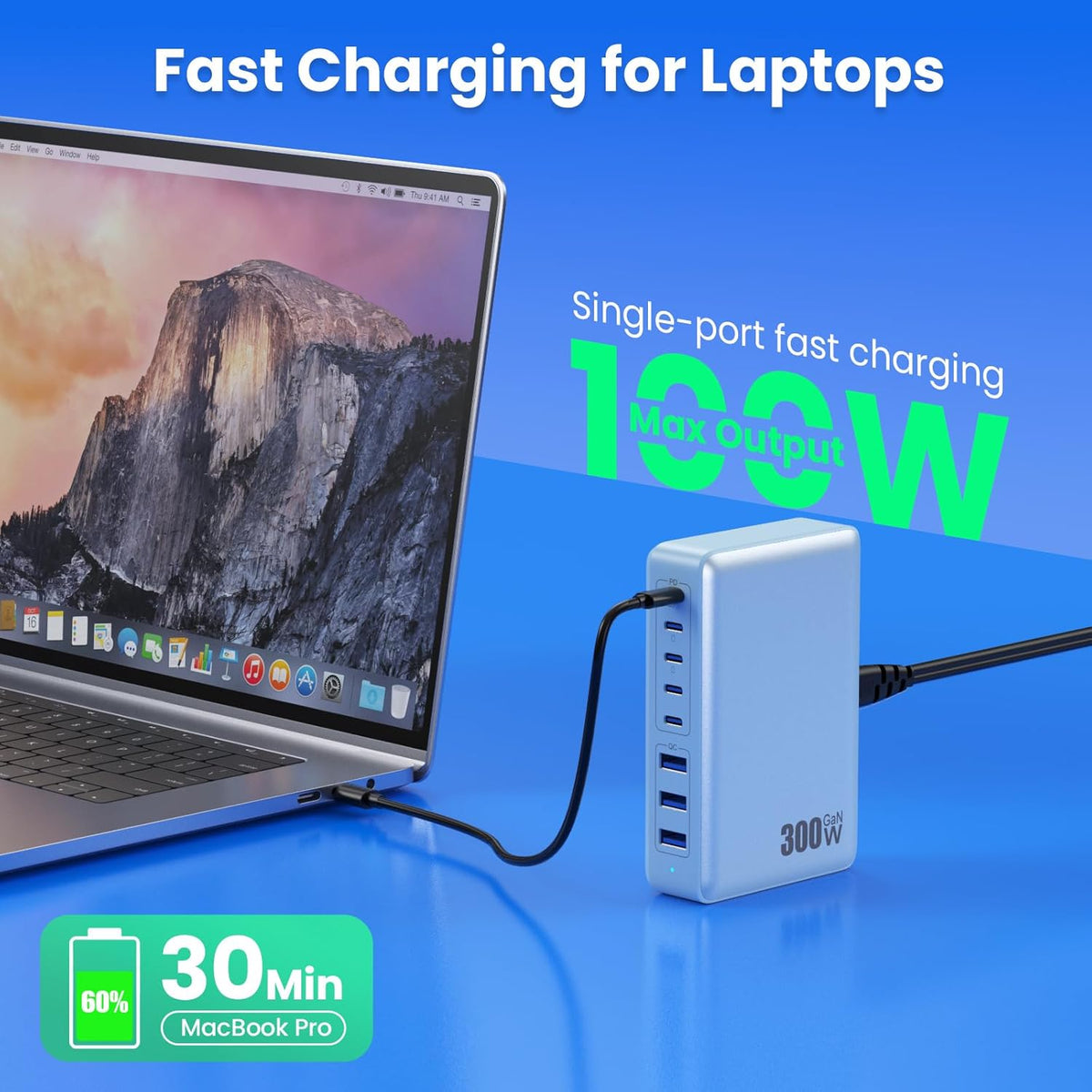 USB C Charger 300W USB C Charger Block 8-Ports GaN IV Fast Charging Station,PD 100W Laptop Charging Hub Wall Adapter Compatible with MacBook/Air,DELL,Steam Desk,iPhone 16/15/14,Galaxy S24 etc