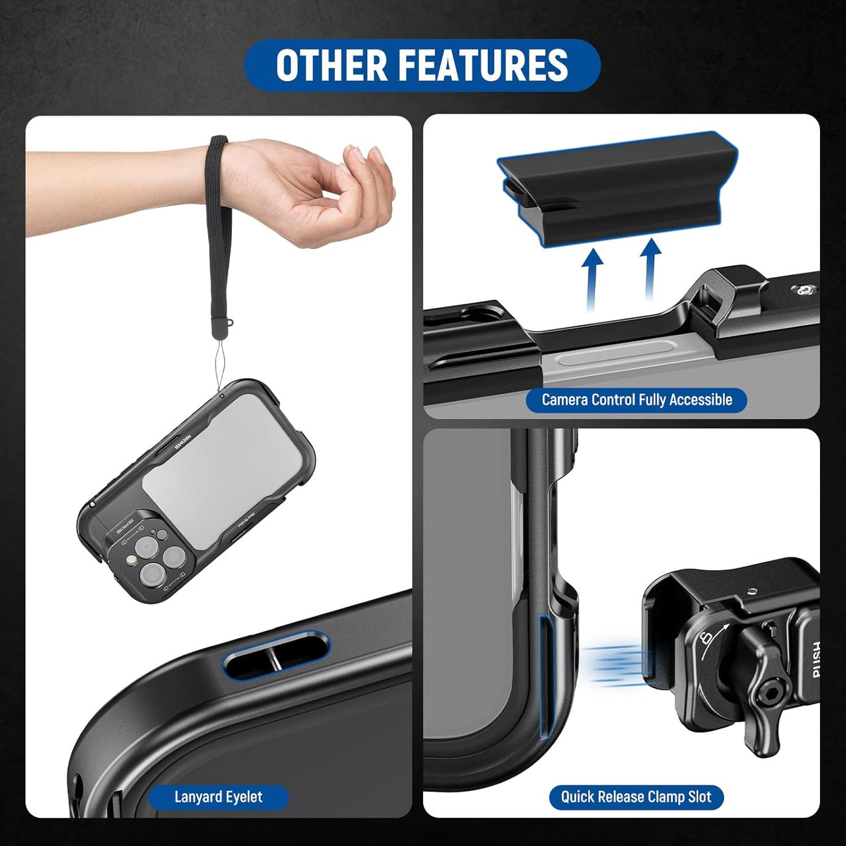 NEEWER 16 Pro Cage, Quick Release Video Rig Phone Stabilizer Compatible with iPhone 16 Pro with 67mm Filter Adapter, 17mm Lens Backplate, T Mount Lens Adapter Compatible with Moment, PA073