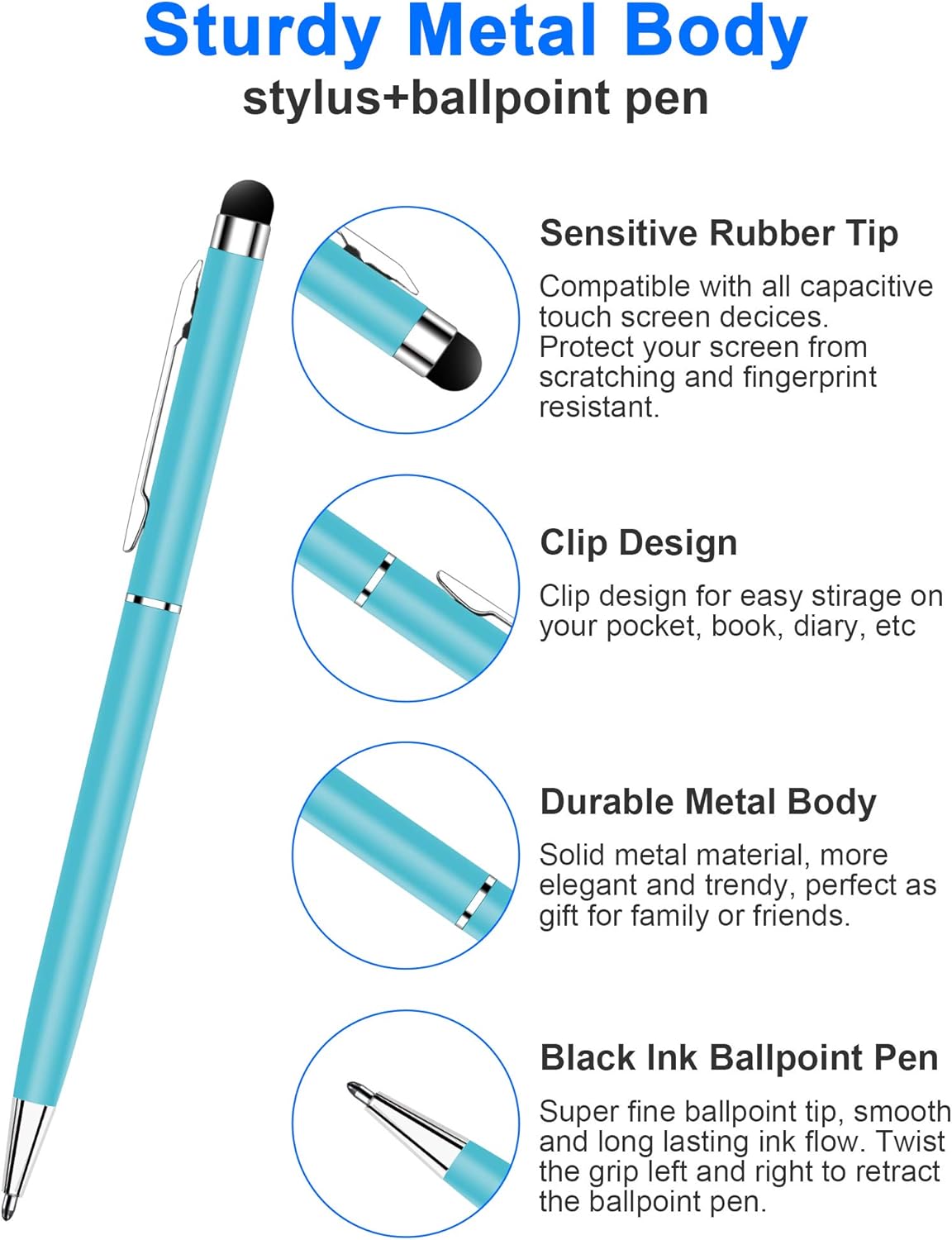 innhom 12 Pack Stylus Pens for Touch Screens Stylus Pen for ipad Compatible with iPad iPhone Tablets Samsung Kindle and Black Ink Ballpoint Pens-2 in 1 Stylists Pens