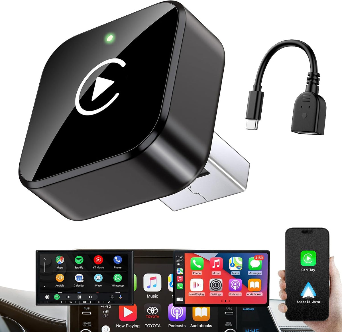 iGENJUN 2026 Wireless CarPlay Adapter Upgrade Mini Design, USB/USB-C Plug & Play Converts CarPlay to Wireless - Easy